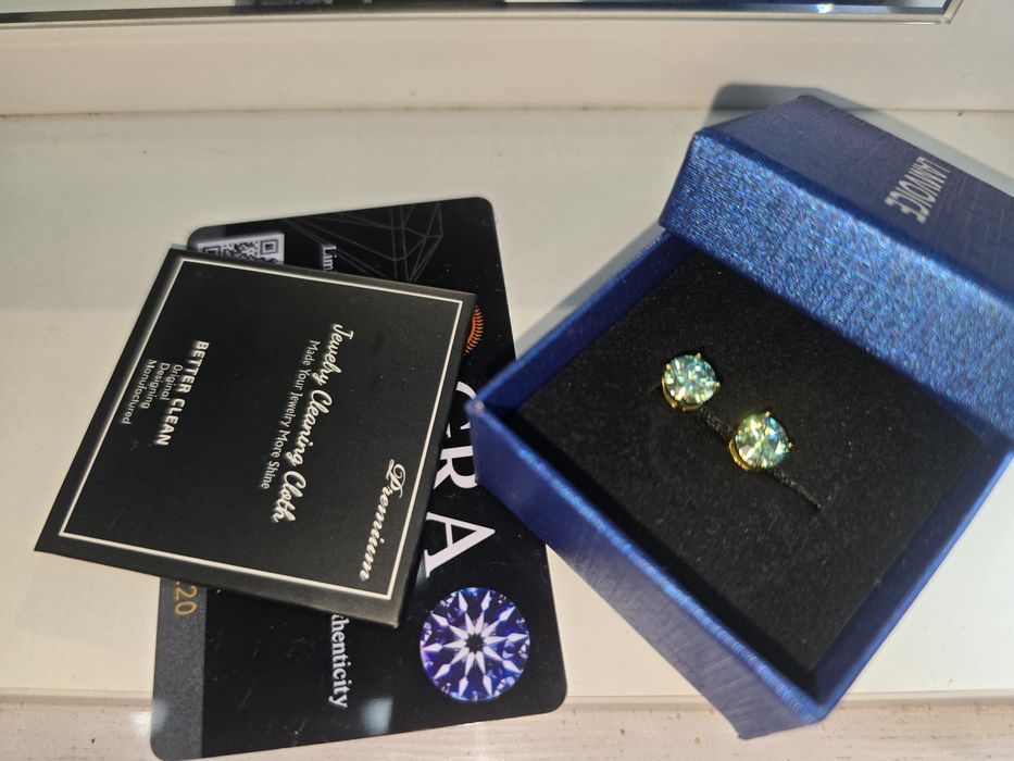 Сребърни обеци с позлата и камък моисанит