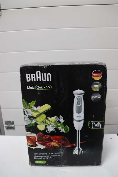 Ръчен блендер Braun MultiQuick 5 Vario MQ 5245WH – пюре с основа от неръждаема стомана, 1000 W, включва комплект от 4 аксесоара, бял/сив