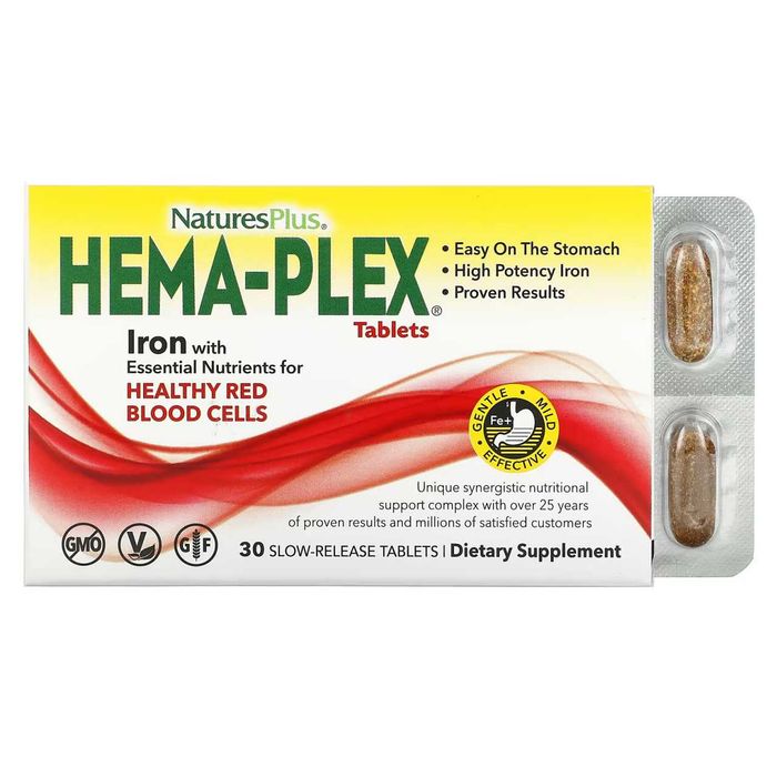 Hema-Plex,Nature's Plus,комплекс железа с витаминами,30 таблеток