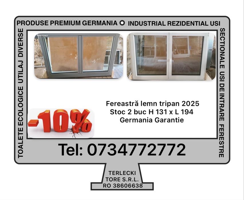 FEREASTRA LEMN TRIPAN Germania geam H 131 x 194 Stoc buc 2 Garantie
