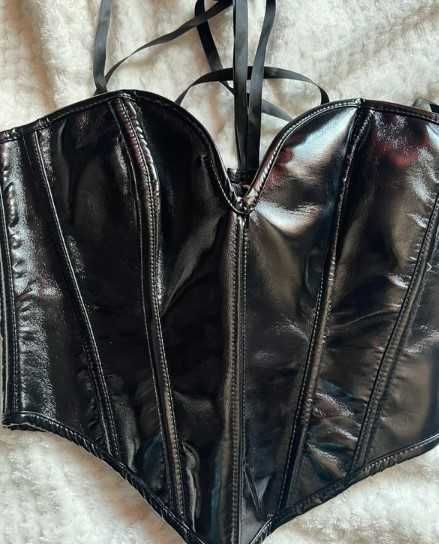 Black Gothic Latex Feel Corset Top