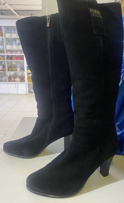 Женские зимние сапоги замша натуральная, мех, каблук