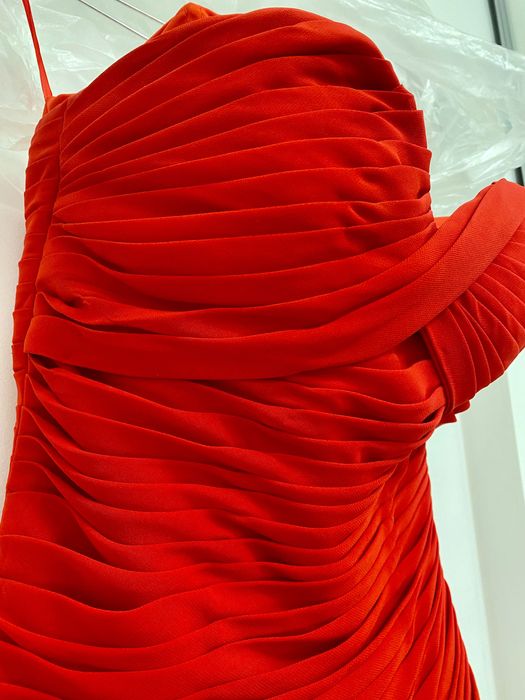 Rochie lunga rosie de nasa, domnisoara de onoare, bal, cu trena