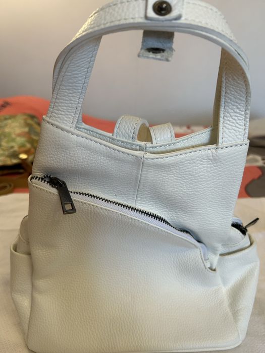 Rucsac alb piele si geanta miulticolora