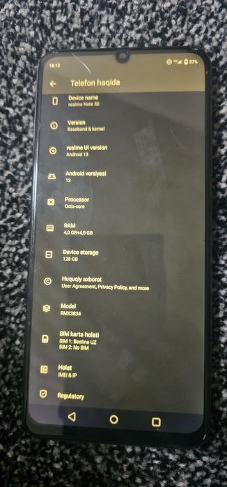 Realme note 50.         .