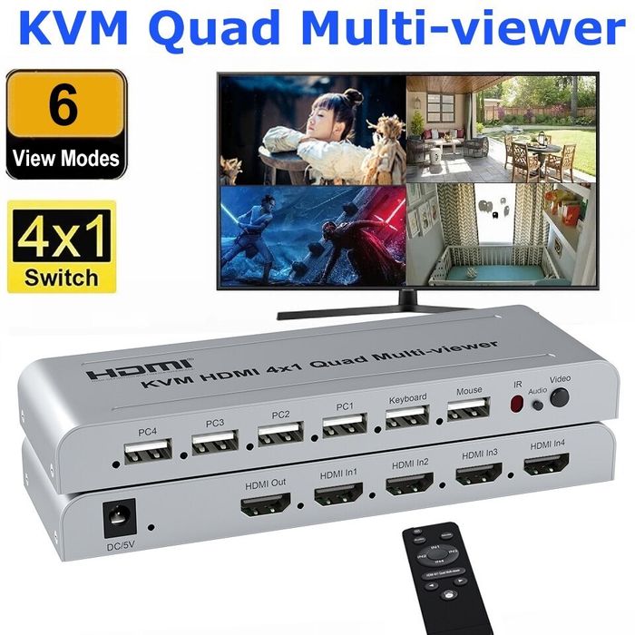 HDMI Свитчер переключатель 4x1 Quad Multi-viewer 1080p 60Mhz