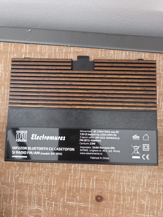 Difuzor Bluetooth cu Casetofon si Radio FM/AM Electromures EM 1014, Mono, USB, AUX, Microfon