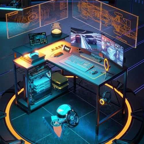 Bestier L-образно бюро с LED и контакти