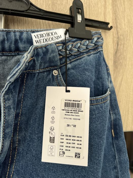 Blugi Vero Moda VMTessa High Rise Wide Leg - Talie Împletită - W28 L32