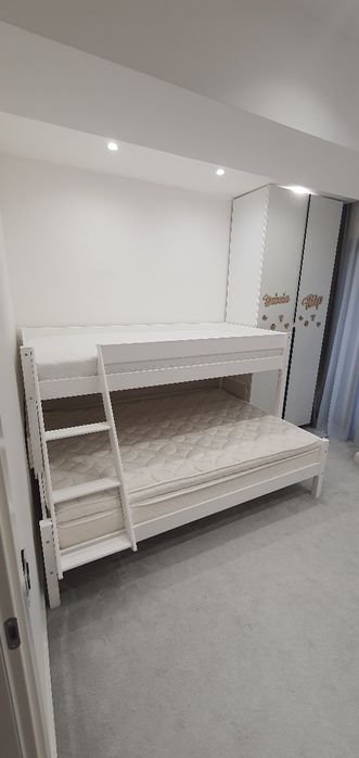 Pat etajat copii,Lemn masiv 90/140 x 200 cm ALB