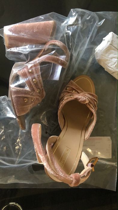 Bershka sandale catifea roz rosé Pal 36 toc 9cm strassuri