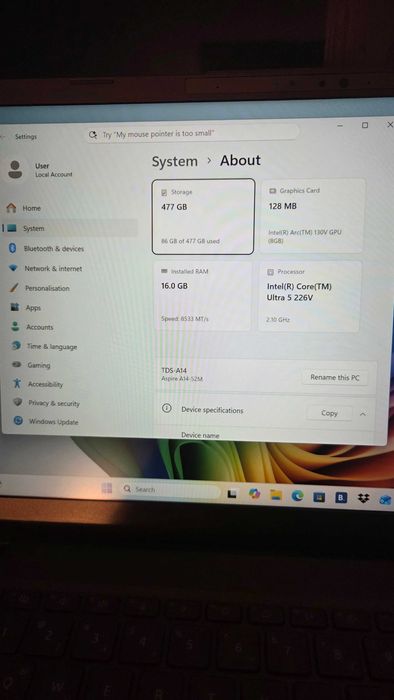 Acer Aspire 14 AI (Lunar Lake 226V, 16GB RAM, 512GB SSD, 14" IPS)