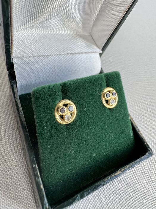Cercei aur 18 k, zircon, rubin si safir