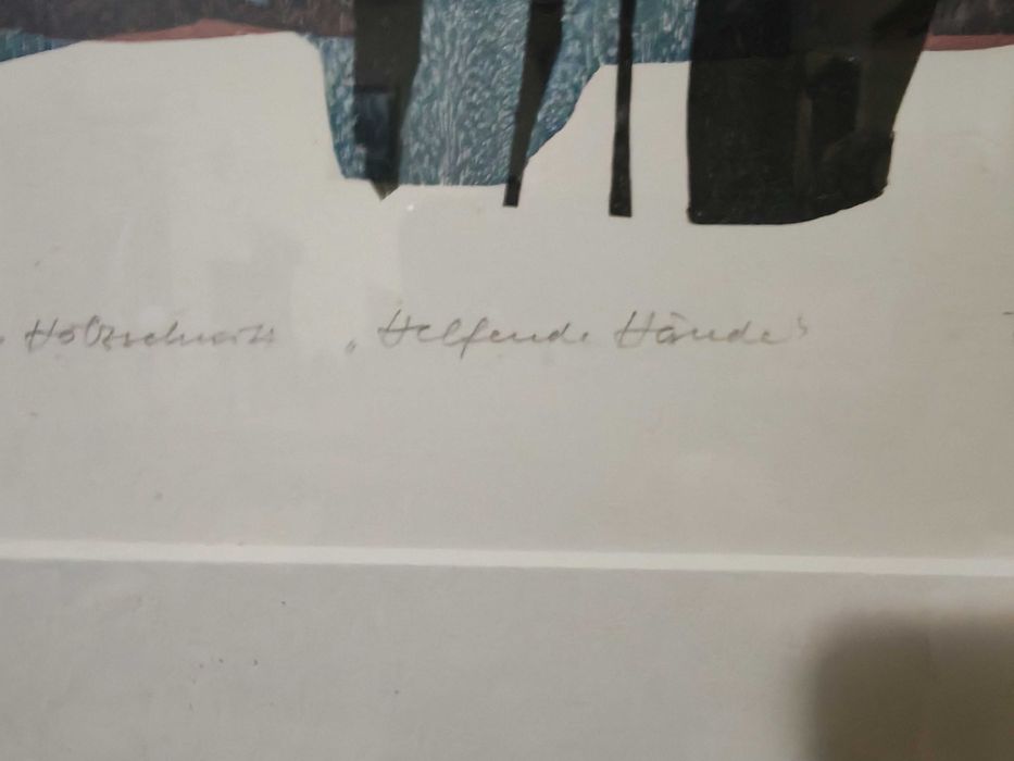 Tablou Original Xilogravură „Helfende Hände” – Erich Mansen, Semnat