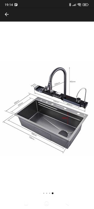 Chiuvetă bucătărie multifuncțională cu LED și cascade – nouă, inox