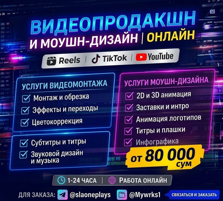 Видеомонтаж Reels / TikTok /Shorts. Motion design