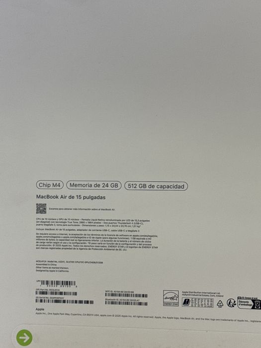 MacBook Air / M4 / 15inch / 512Gb / 24Gb RAM / Sigilat