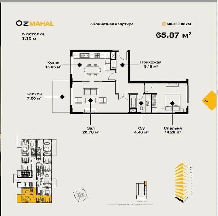 Продаётся квартира в ЖК Oz Mahal Ор Новомосковская
