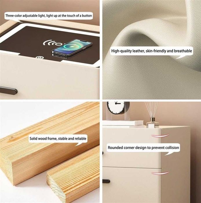 Noptiera smart multifunctionala seif ascuns iluminare Led 3 culori wireless+usb Bluetooth 1 sertar