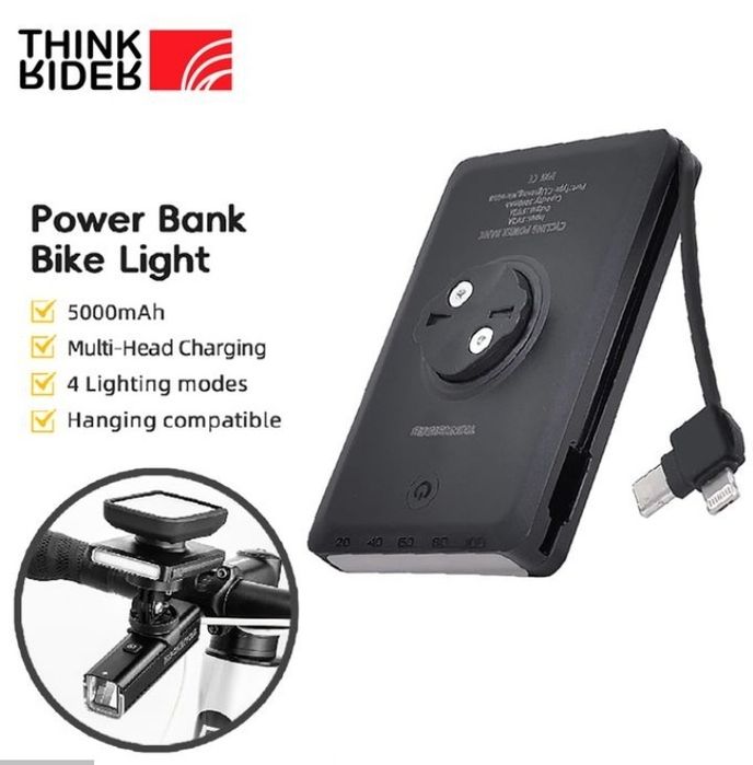 Lanterna far 2 in 1 powerbank 5000mAh 150 lm suport cicclocomputer ghidon bicicleta cursiera trotineta  go pro mtb 4 faze usb C ipx 6 ThinkRider