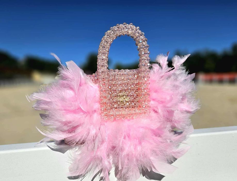Gentuta din cristale si pene Naturale / Roz