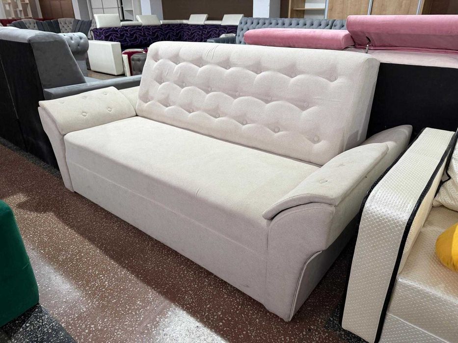 Canapea fixă Crem – Structură Lemn, Saltea Relaxa – Nouă