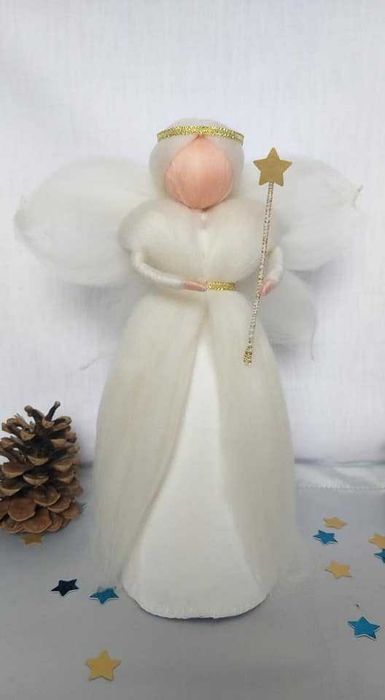 Zână pentru vârful bradului, lână merinos, 30 cm.