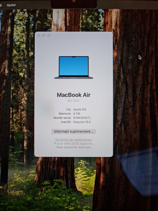 MacBook Air 2022 M2 8core 256GB SSD 8GB  13.6 Retina Display IMPECABIL