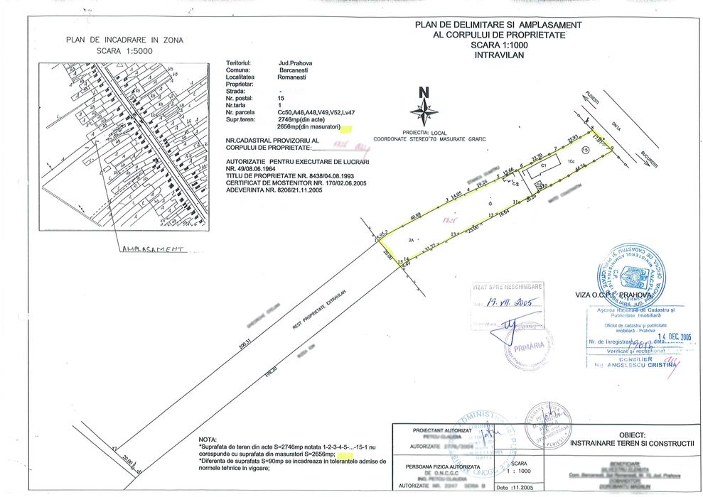 Casa, teren intravilan 2.700mp, 17m desc. DN1, Romanesti, Ju Prahova