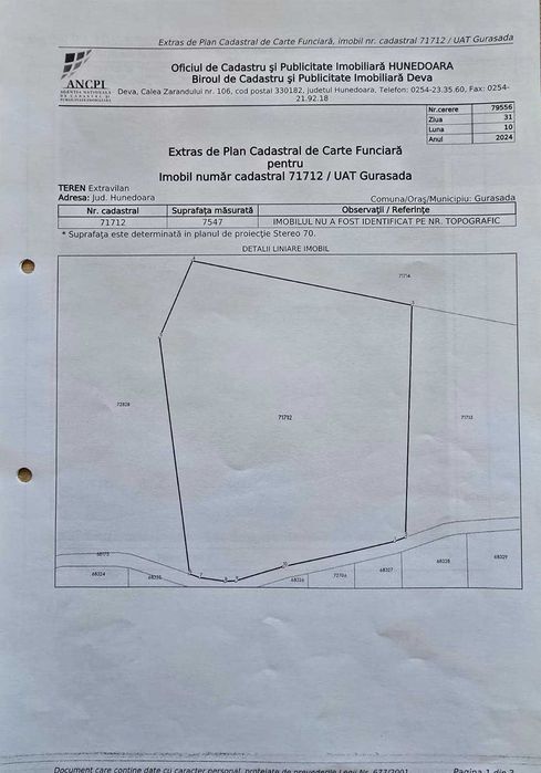 Vand teren in loc. Ulies, com. Gurasada, jud. Hunedoara