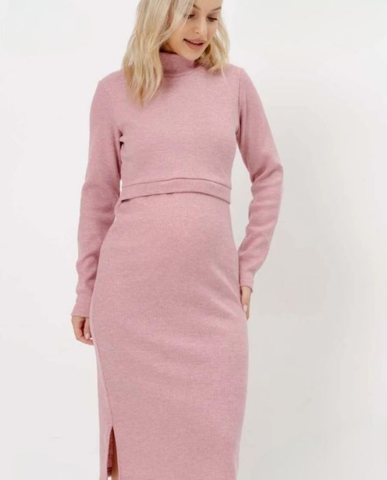 Платье для беременных и кормящих вязаное теплое