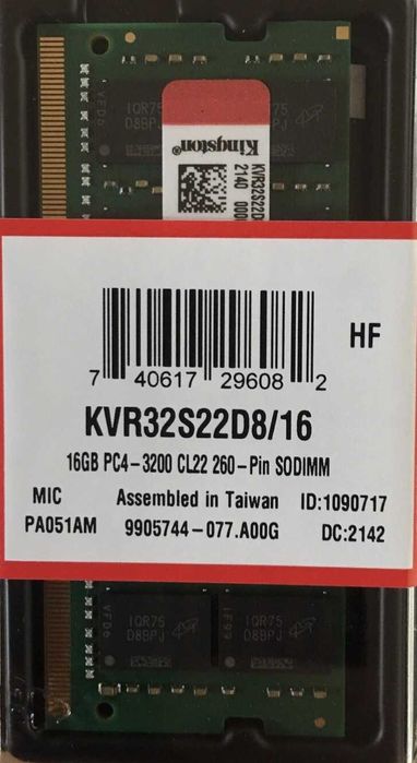 KINGSTON 16GB PC4-3200 DDR4-25600 KVR32S22D8/16 лаптоп мемори, нов