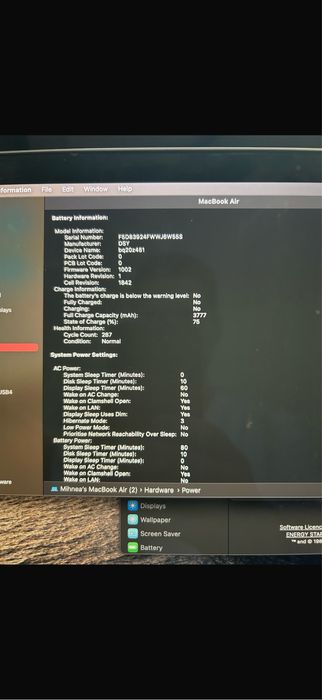 Macbook air 13 inch 8 Ram 128 Gb