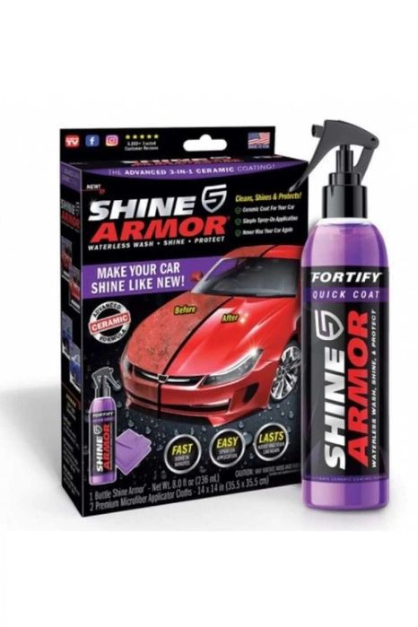 KIT auto Ceara lichida ceramica SHINE ARMOR 3 in 1 efect hidrofob 236ml + laveta microfibra