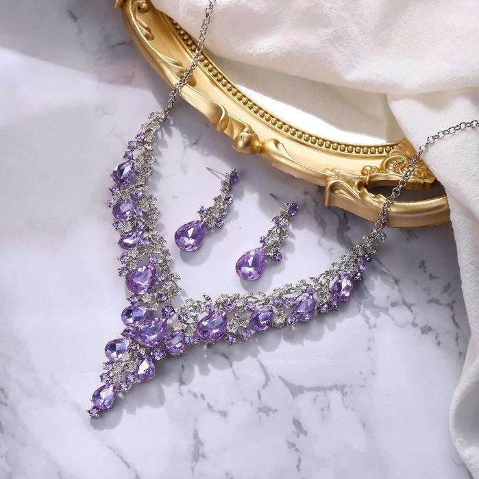 Set colier nunta / petrecere cu cercei, culoare violet