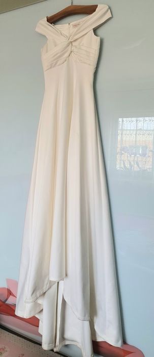 Rochie de mireasa satin 36 ivory, cu trena lunga