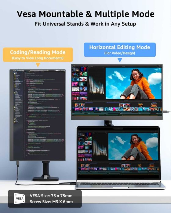 Преносим монитор 15.6 инча Yodoit - Full HD IPS, USB-C/HDMI (Нов)