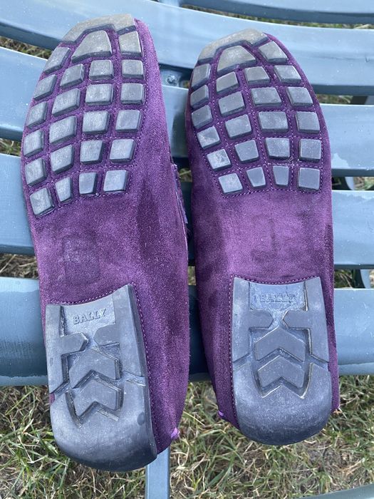 Mocasini lux BALLY bărbați piele întoarsă prună cu/burgundy – Mărimea 45 (31 cm)