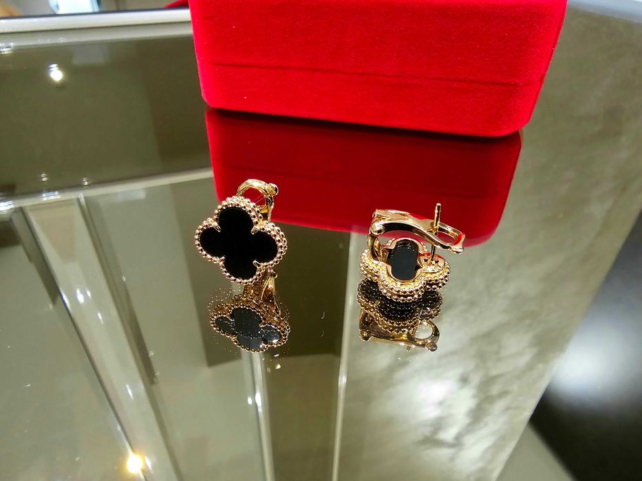 Van Cleef & Arpels VCA Rose Black Alhambra Clover Дамски Обеци