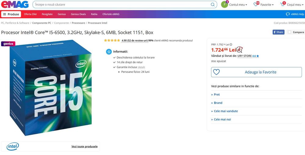 Procesor Intel Core I5-6500, 3.2GHz, Skylake-S, 6MB, Socket 1151