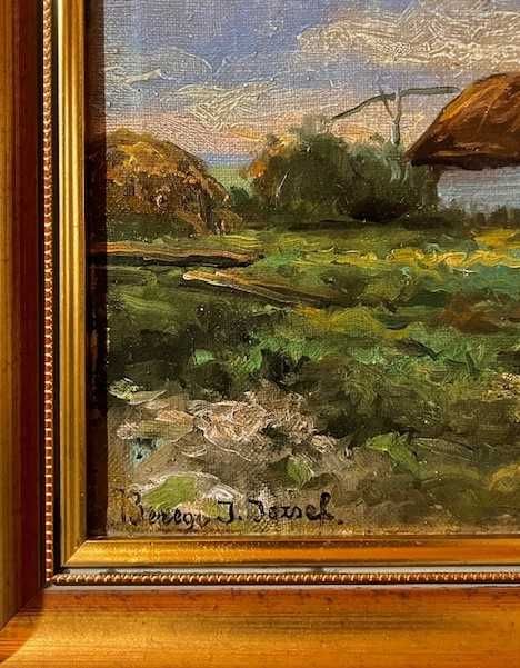 Tablou foarte VECHI, ulei pe panza, semnat stanga jos, 60x40cm+latimea ramei. Rama lemn masiv