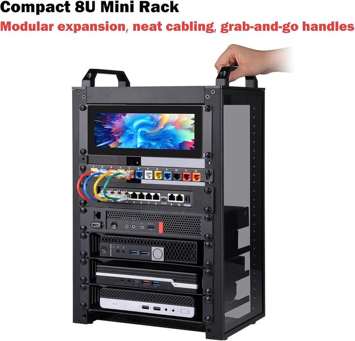 GeeekPi DeskPi RackMate T1,Dulap Server 10 Inch 8U,Mini Rack 200mm NAS