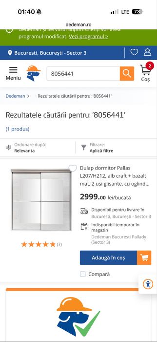 Dulap , dressing usi glisante oglinda dedeman