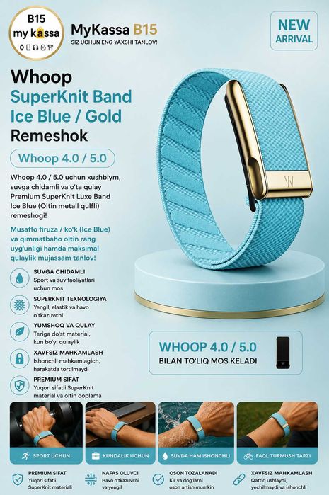 Whoop SuperKnit Band Ice Blue / Gold Remeshok / Dastavka / New