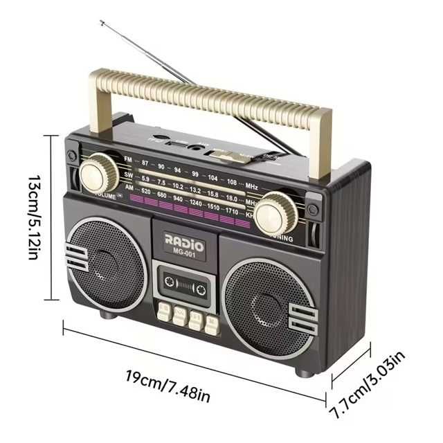 Ретро стерео преносимо радио MG001 с USB зареждане, TF карта AUX AM/FM