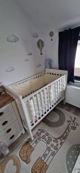 Patut bebe Treppy Dreamy Plus co-sleeping 120x60, laterala culisanta, lemn masiv fag, 5 nivele + Saltea New Baby Classy 120x60x12 cm din cocos,ca noua
