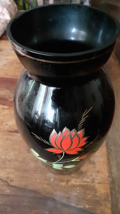 ваза стъклена гравирана ръчно и рисувана, антика уникат