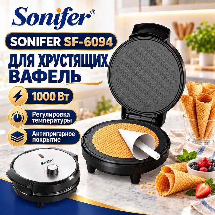 Sonifer SF-6094, вафельница, vafli pishirgich, рожки, trubochka