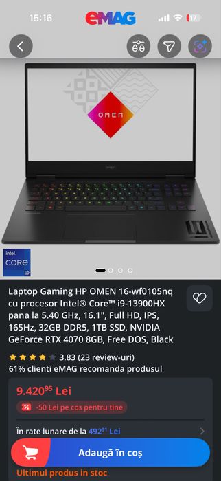 laptop HP omen 32 gb
