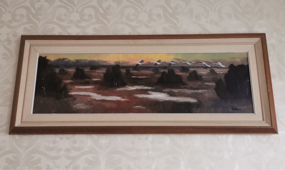 Антикварна картина живопис масло на платно авторска подписана в рамка